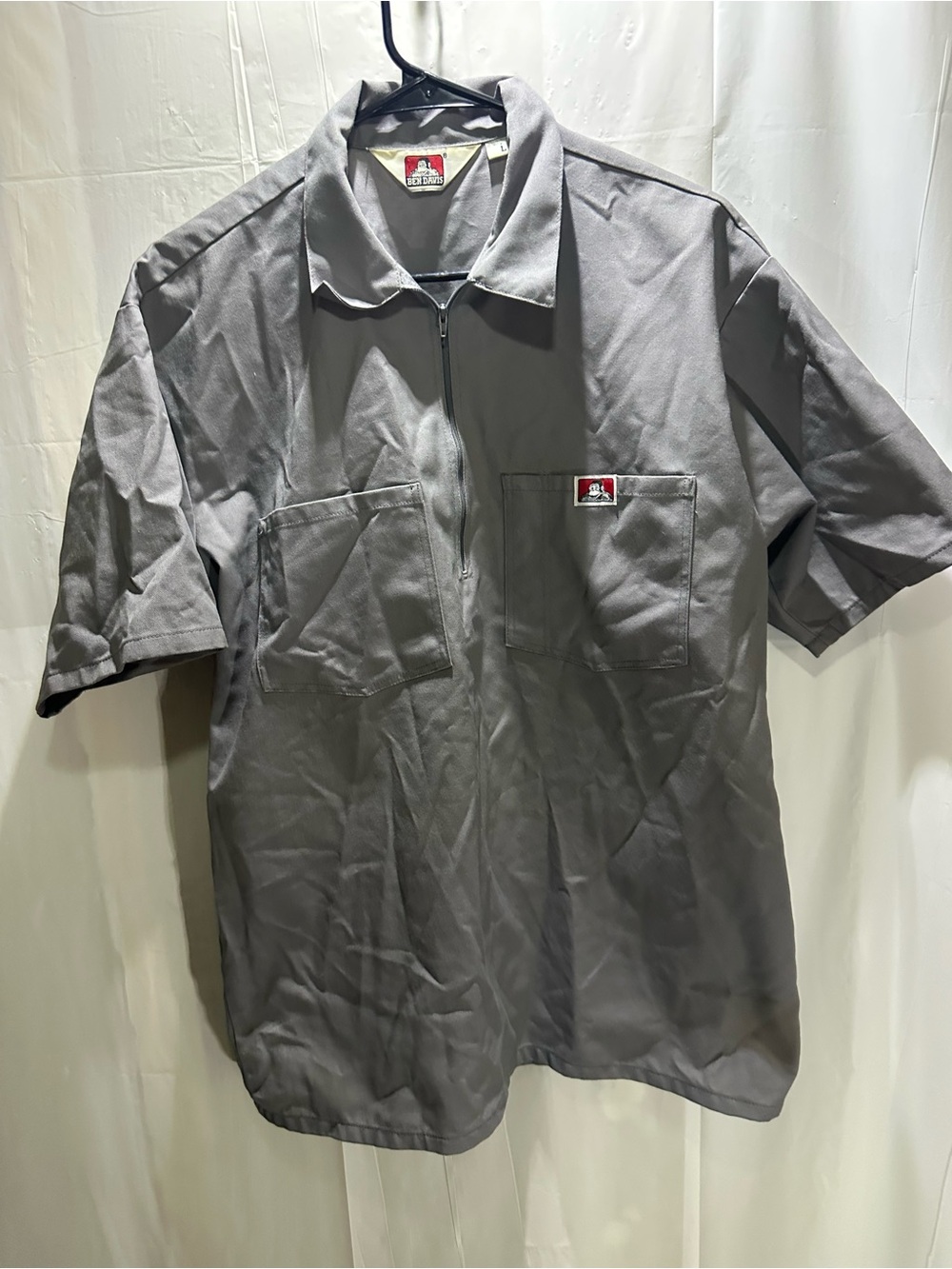 Ben Davis 2000s Men's Gray Short Sleeve Zip Front Twill Work Shirt Pockets L